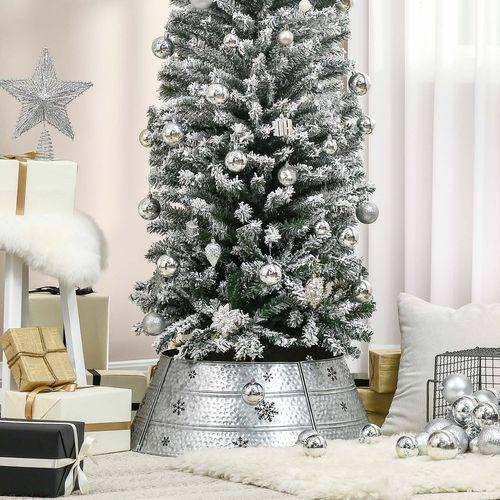 Homcom 66cm Christmas Tree Collar with Hollow Snowflake Patterns Silver