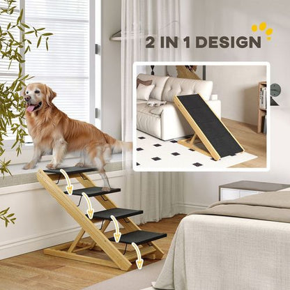 PawHut Dog Steps Dog Ramp, 3-Step Adjustable Height Pet Stairs for Medium Dogs