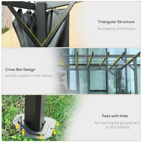 3.6 x 3m Pergola Gazebo Retractable Canopy Curtains, Aluminum, Dark Grey