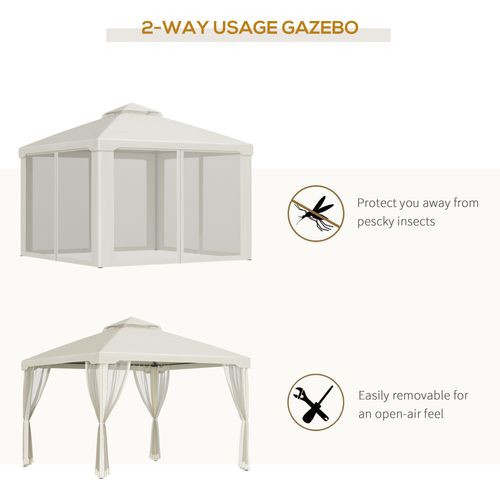 Outsunny 3x3m 2-Tier Polyester Draped Outdoor Garden Gazebo Cream White