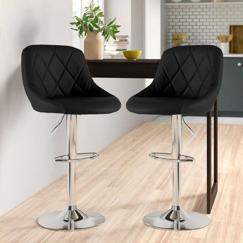 Neo Set of Two Black Leather Bar Stools