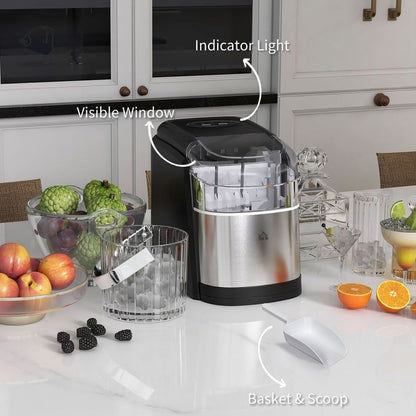 HOMCOM Portable Ice Cube Maker w/ 2 Cube Sizes 12Kg/24 Hrs, 9 Cubes/ 6-12Mins