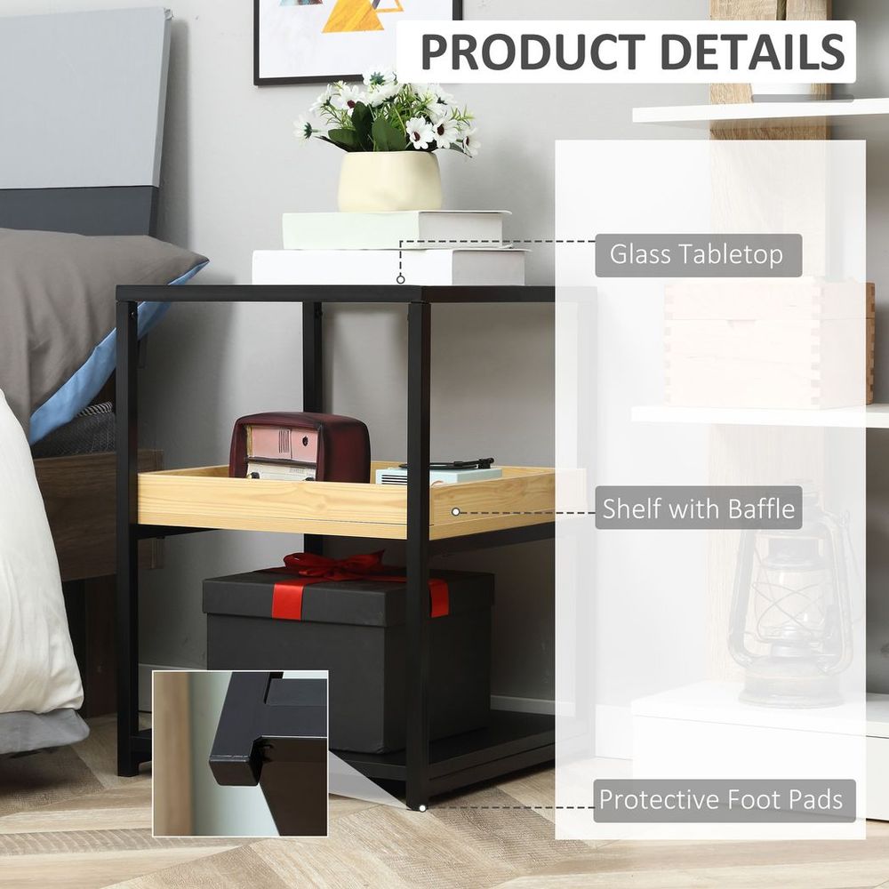 HOMCOM Industrial Side Table with 3-tier Storage Shelves for Living Room