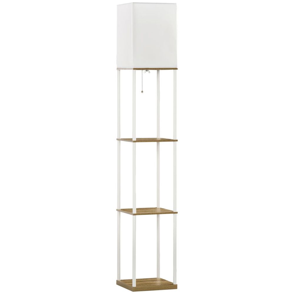 HOMCOM Modern Floor Lamp: Shelves, Fabric Lampshade for Living Room