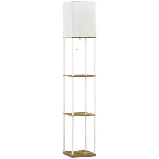 HOMCOM Modern Floor Lamp: Shelves, Fabric Lampshade for Living Room
