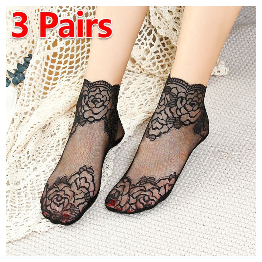 Women Ladies Lace Ankle Sexy Ankle Socks Stocking Floral Elegant Sheer Thin UK