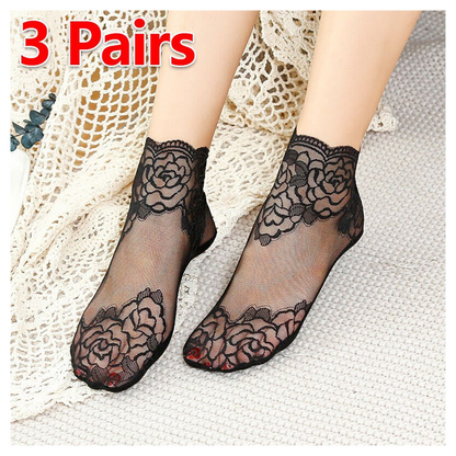 Women Ladies Lace Ankle Sexy Ankle Socks Stocking Floral Elegant Sheer Thin UK