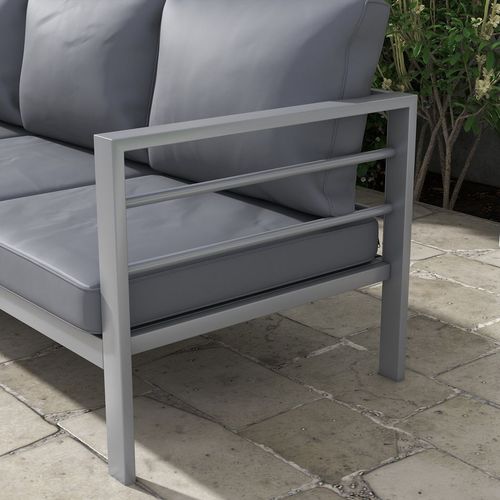 Outsunny 3-Seater Aluminium Garden Bench w/ Cushions, Backrest & Armrest, Grey