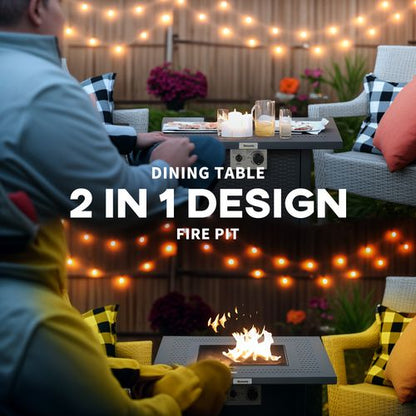 Outsunny Outdoor Propane Fire Pit Table w/ Lid and Lava Rocks Dark Grey