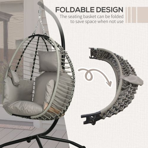 Outsunny Hanging Swing Chair with Thick Cushion, Patio Hanging Chair, Grey