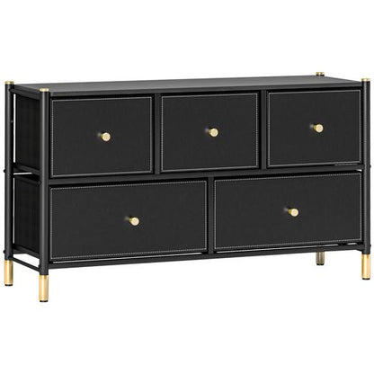 HOMCOM Fabric Chest of Drawers with PU Leather Surface, for Bedroom