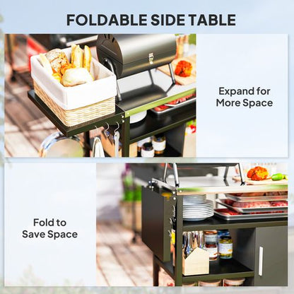 Outsunny Stainless Steel Outdoor BBQ Trolley with Folding Side table, Black
