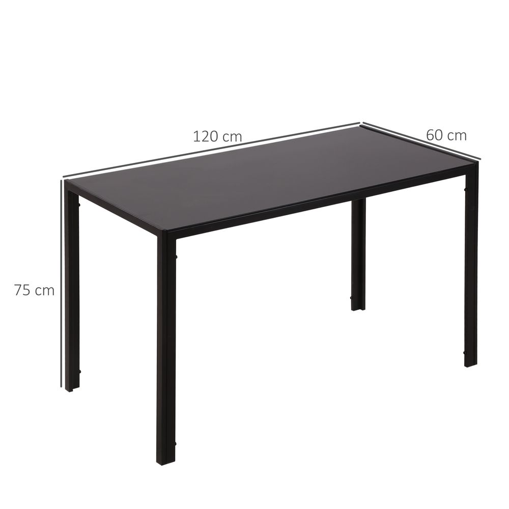 HOMCOM Dining Table for 4 People, Modern Rectangular Kitchen Table with Tempered Glass Tabletop and Steel Legs for Dining Room, Black