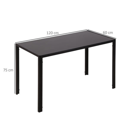 HOMCOM Dining Table for 4 People, Modern Rectangular Kitchen Table with Tempered Glass Tabletop and Steel Legs for Dining Room, Black