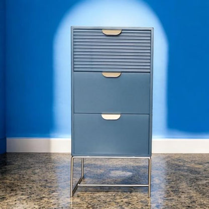 64CM BLUE WOODEN 3 DRAWER BEDSIDE TABLE
