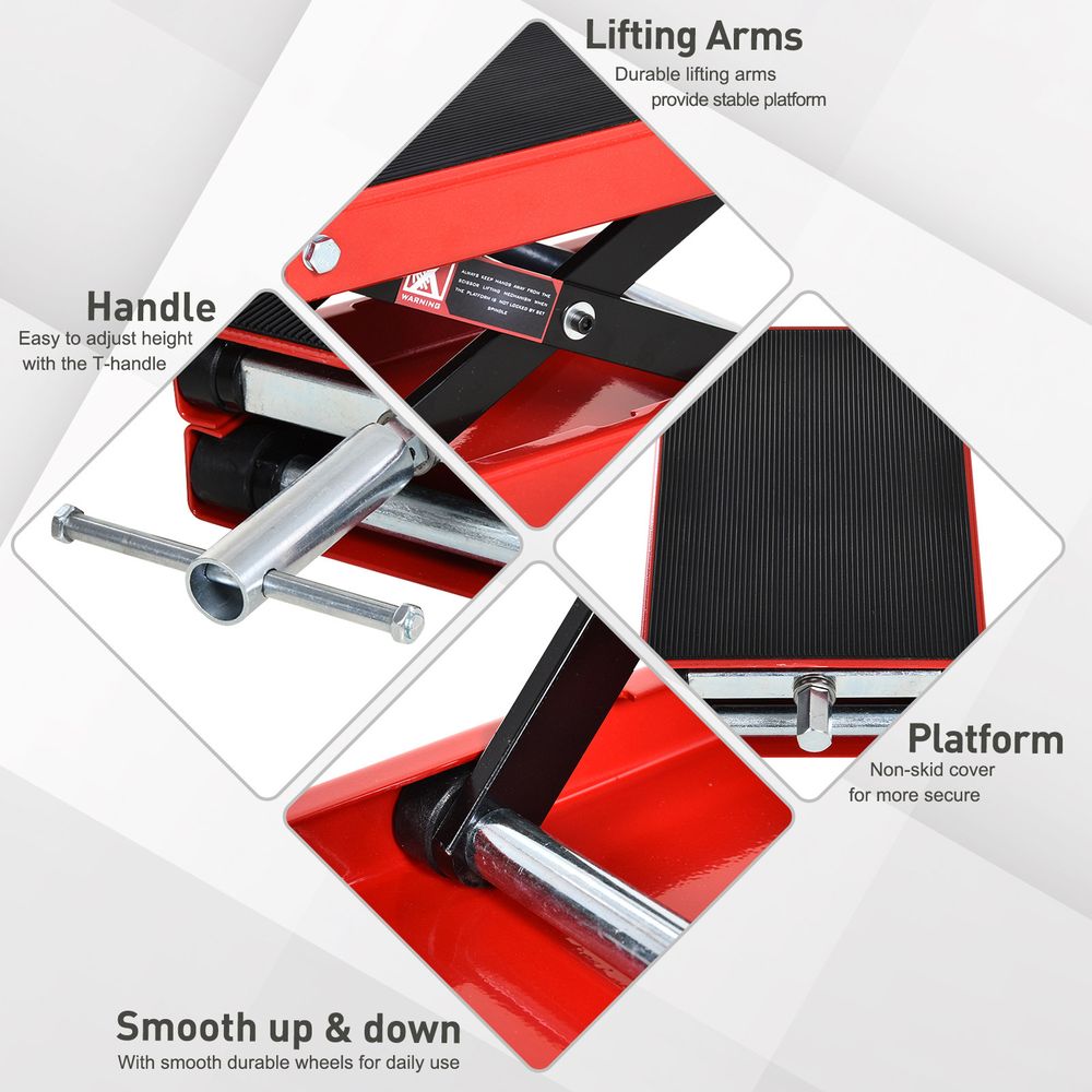 DURHAND 500KG Steel Motorbike Repair Lift Jack Siccor Hoist Stand Rubber Anti-Slip Top Bike Garage Home Red Black