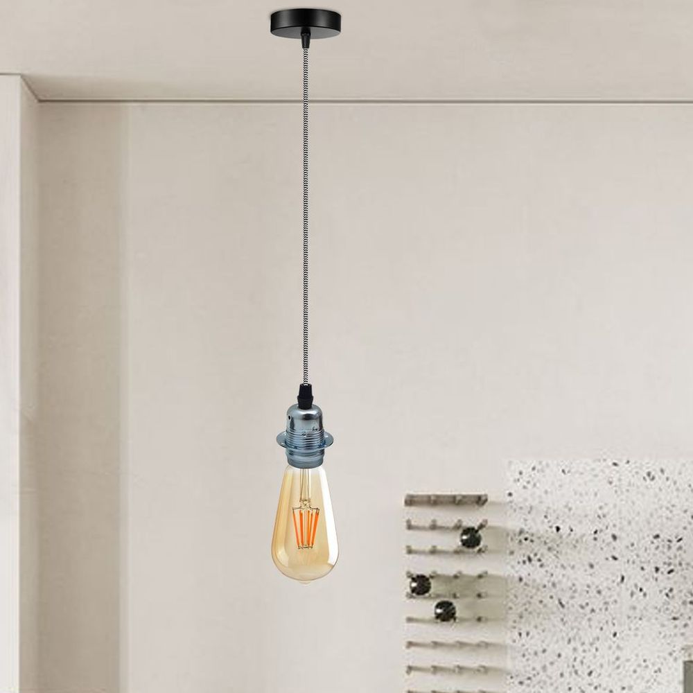 Vintage Industrial Chrome Pendant Light Fitting, lampshade Holder Fitting  Set with 2m Cable.