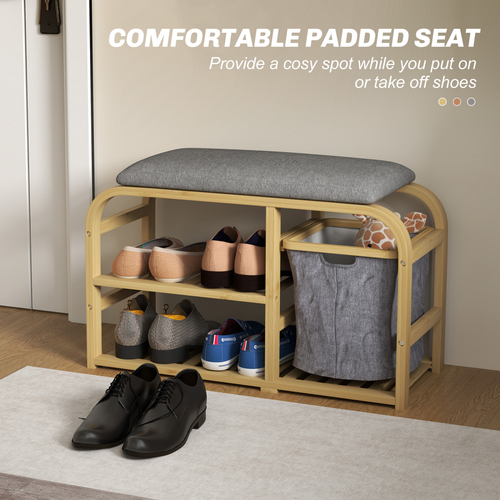 HOMCOM Shoe Rack Bench with Seat for Hallway, Entryway, Nature Wood Finish