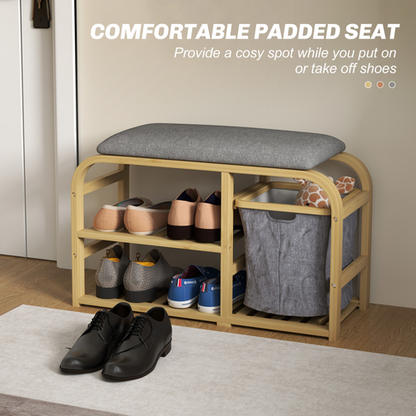 HOMCOM Shoe Rack Bench with Seat for Hallway, Entryway, Nature Wood Finish