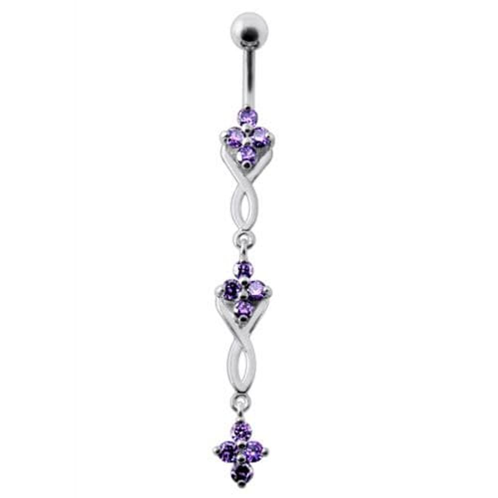 Fancy Jeweled Dangling SS Bar Navel Ring Body Jewelry