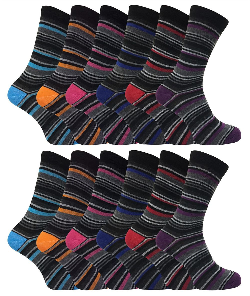 12 Pack Men’s Striped Cotton Dress Socks