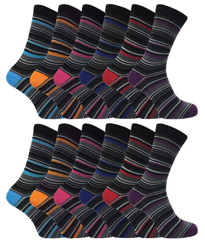 12 Pack Men’s Striped Cotton Dress Socks