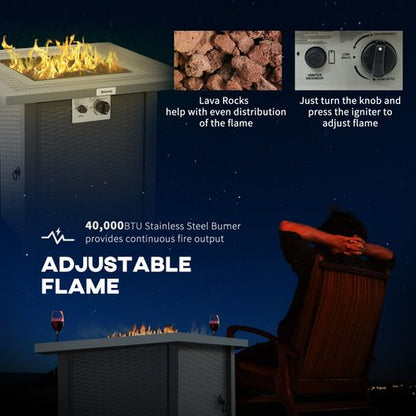 Outsunny Outdoor Propane Fire Pit Table w/ Lid and Lava Rocks Dark Grey