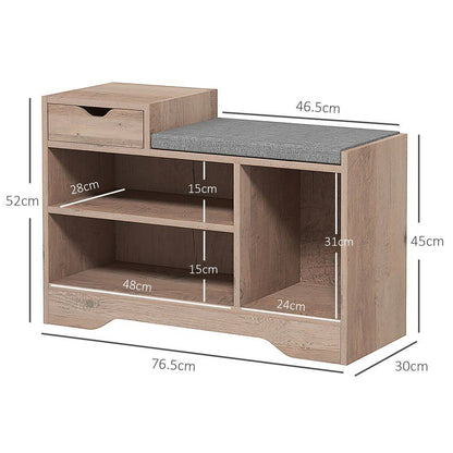 Homcom Upholstered Entryway Shoe Bench with Storage Drawer Distressed
