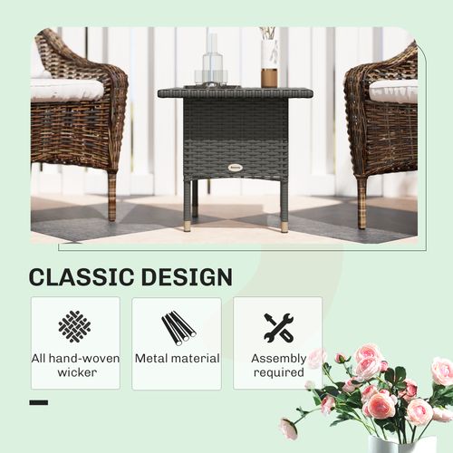 Outsunny PE Rattan Outdoor Coffee Table, Easy Match Rattan Side Table, Grey