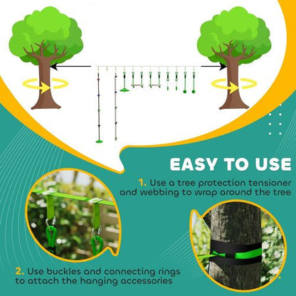 AIYAPLAY Obstacle Course for Kids with 10PCs Slackline Kit, Green