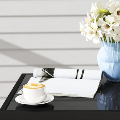 Outsunny 3 PCS Rattan Bistro Set with Cushions Glass Top Coffee Table and Chairs