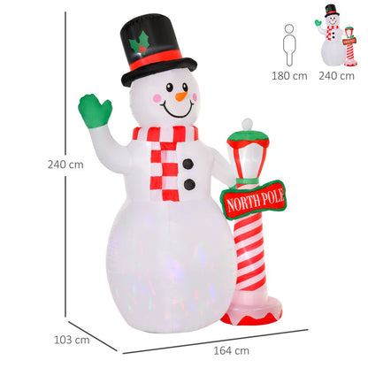 HOMCOM 8ft Tall Christmas Inflatable Snowman with Street Lamp, Lighted for Home Indoor Outdoor Garden Lawn Decoration Party Prop