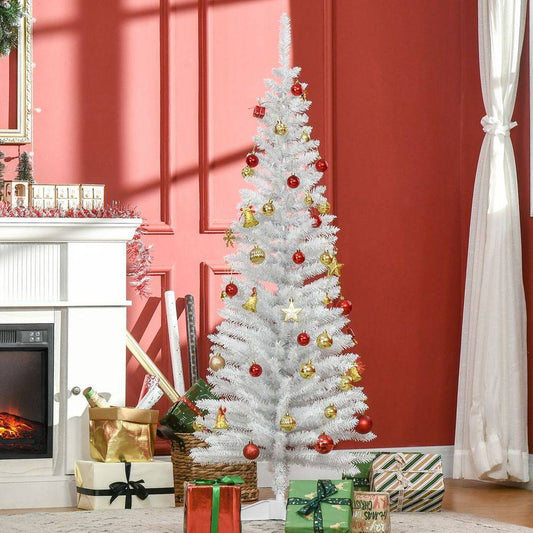 Homcom 5FT Pencil Slim Artificial Christmas Tree with Study Stand Tips White