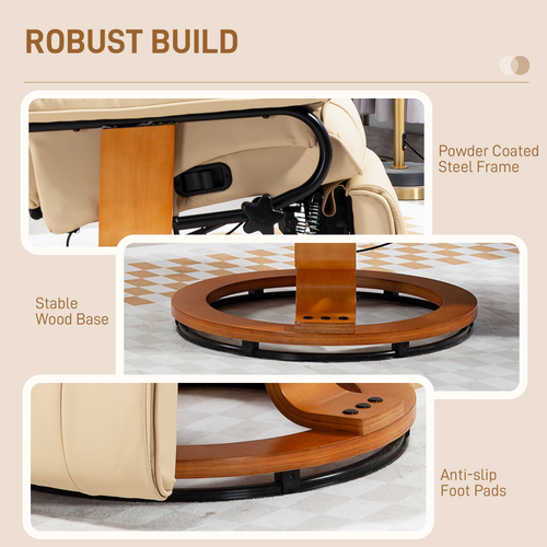 HOMCOM PU Leather Reclining Armchair with Footrest for Living Room, Beige