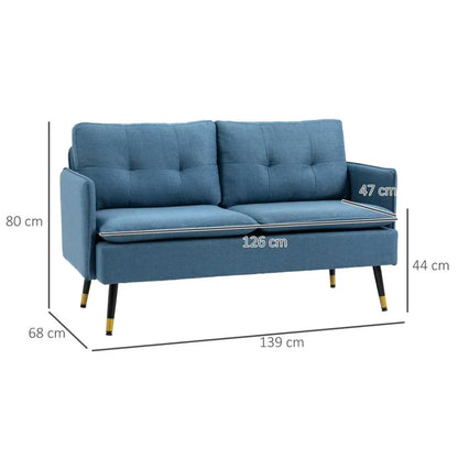 2 Seater Sofas for Living Room Fabric Couch Button Tufted Love Seat Dark Blue