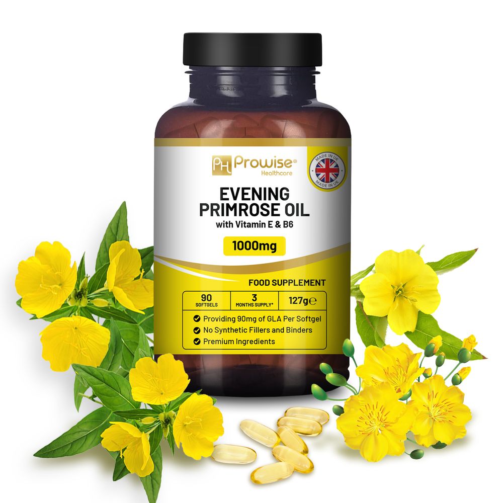Vegan Evening Primrose Oil 2000mg with Vitamin E & B6 – 60 Vegan Softgels| Pure Cold Pressed I 180mg GLA per Capsule I Women's Health I Premium Quality I by Prowise Healthcare
