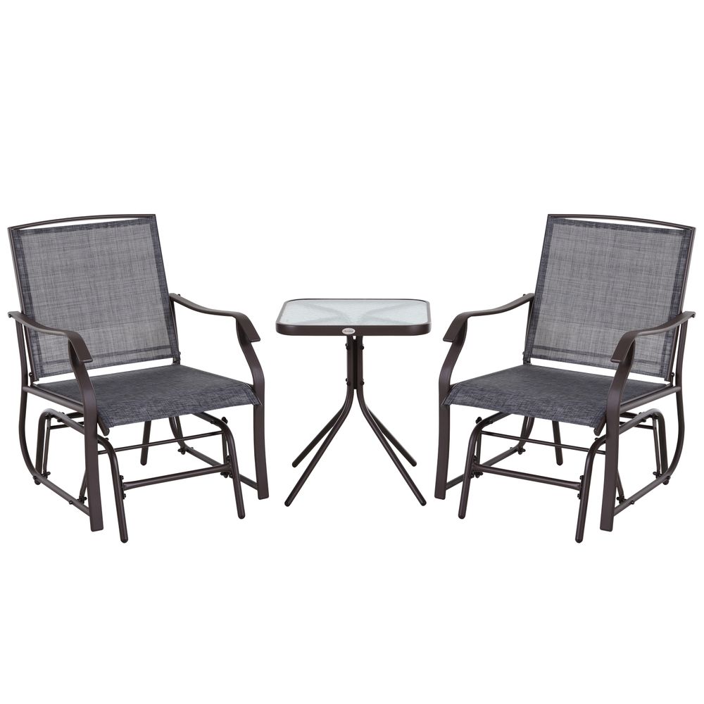 Premium Steel Frame Set-of-2 Glider Rocking Chair Set & Table - High-Quality & Stylish Grey Design