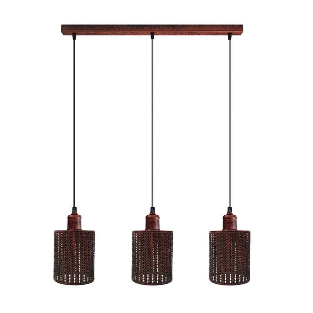 Vintage Industrial Rustic Red 3 Head Pendant Light - Metal Brushed, E27 Base, Barel Cage Lamp Shade - Best Quality, Professional