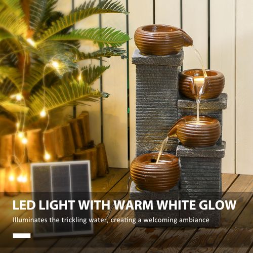 Outsunny Solar Water Feature 4 Tier Cascade Water Fountain with LED Lights