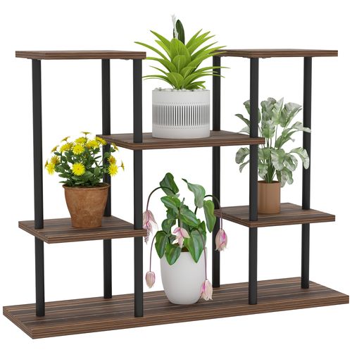 Outsunny 4 Tiered Metal Flower Shelf Display Rack, Carbonised Finish