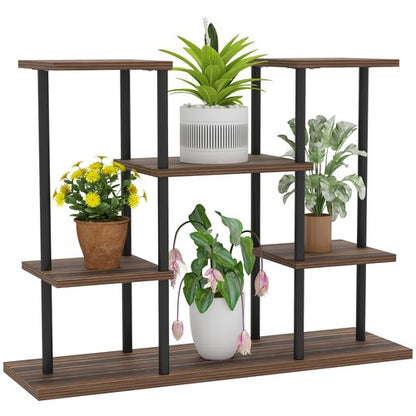Outsunny 4 Tiered Metal Flower Shelf Display Rack, Carbonised Finish