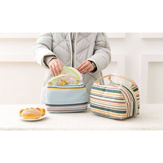 Insulated Striped Canvas Thermal Lunch Bag - in Various Colours