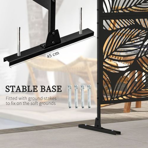 Outsunny 6.5FT Metal Outdoor Privacy Screen Panel with Stand, Leaf Style