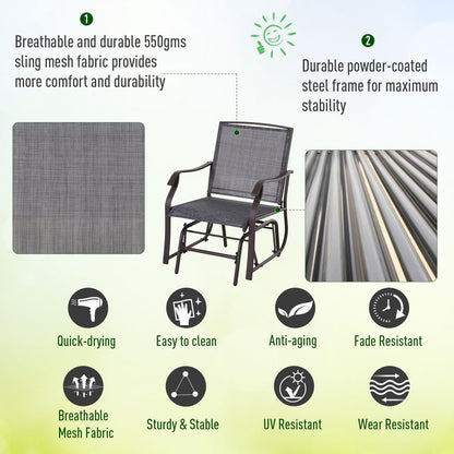 Premium Steel Frame Set-of-2 Glider Rocking Chair Set & Table - High-Quality & Stylish Grey Design