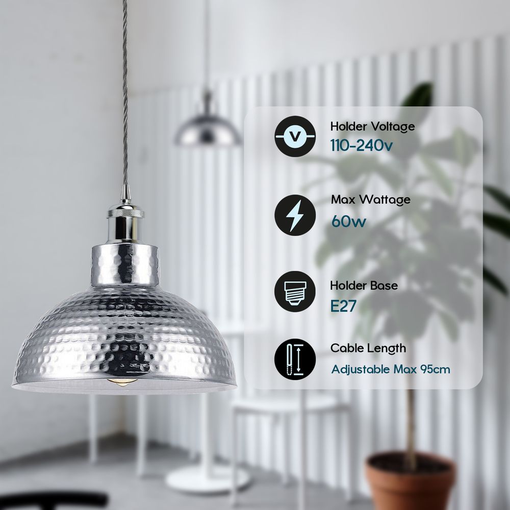 Vintage Industrial Chrome Pendant Light - High-Quality Metal Shade Hanging Lamp