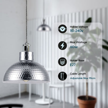 Vintage Industrial Chrome Pendant Light - High-Quality Metal Shade Hanging Lamp