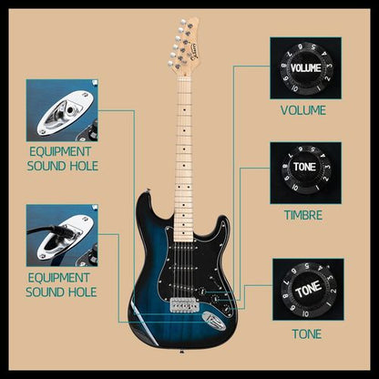 Glarry GST Stylish Electric Guitar Kit with Black Pickguard Blue Color