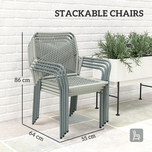 Outsunny 5 Piece PE Rattan Garden Dining Set with Cushions, Light Grey