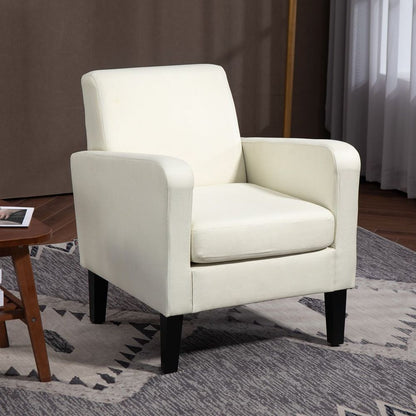 HOMCOM Modern Armchair Accent Chair with Rubber Wood Leg for Bedroom Cream White