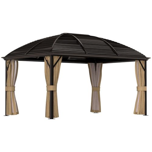 Outsunny 3 x 4m Hardtop Gazebo Aluminium Garden Pavilion Brown